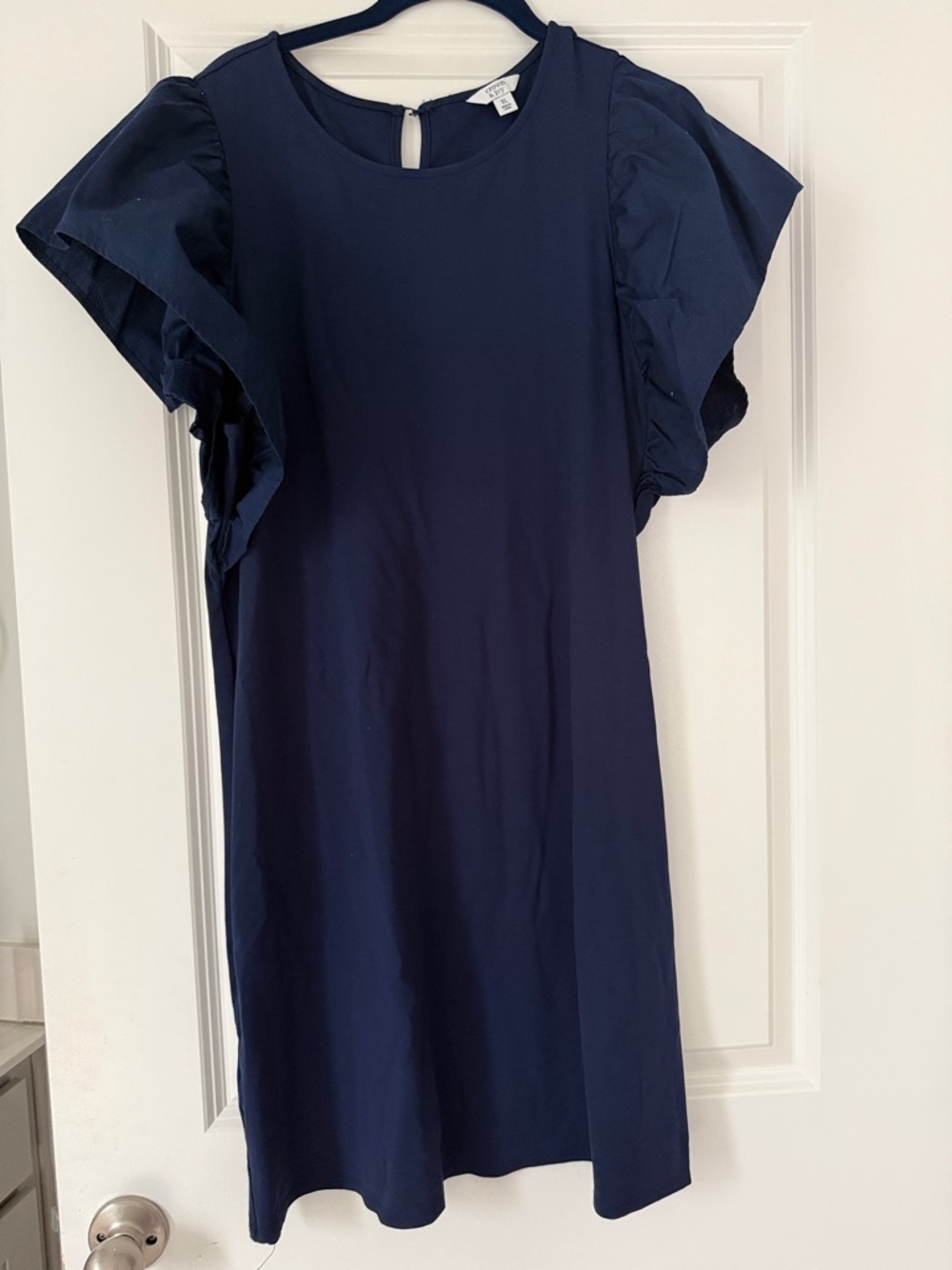 crown & ivy Navy Ruffle Sleeve Shift Dress